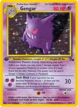 Gengar (5) 005/62 - 1st Edition Holofoil Fossil - Holo Rare