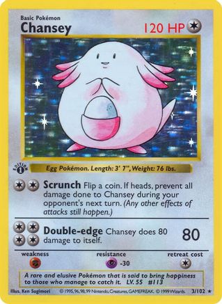Chansey 003/102 - 1st Edition Holofoil Base Set Shadowless - Holo Rare