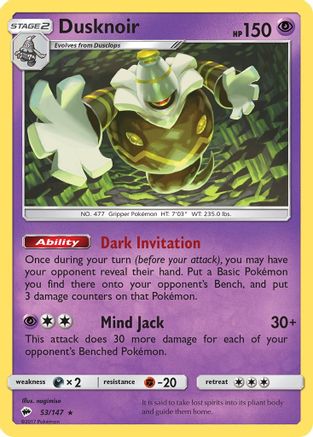 Dusknoir 053/147 - Reverse Holofoil SM Burning Shadows - Holo Rare