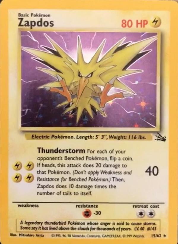 Zapdos (15) 015/62 - Unlimited Holofoil Fossil - Holo Rare