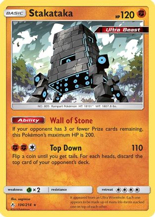Stakataka 106/214 - Holofoil SM Unbroken Bonds - Holo Rare