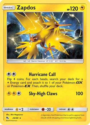 Zapdos 024/68 - Reverse Holofoil Hidden Fates - Holo Rare