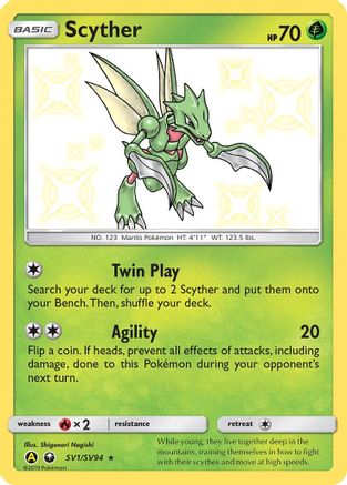 Scyther SV1/SV94 - Holofoil Hidden Fates Shiny Vault - Shiny Holo Rare
