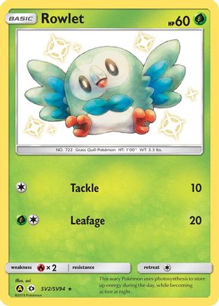 Rowlet SV2/SV94 - Holofoil Hidden Fates Shiny Vault - Shiny Holo Rare