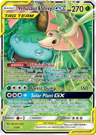 Venusaur & Snivy GX 001/236 - Holofoil SM Cosmic Eclipse - Ultra Rare