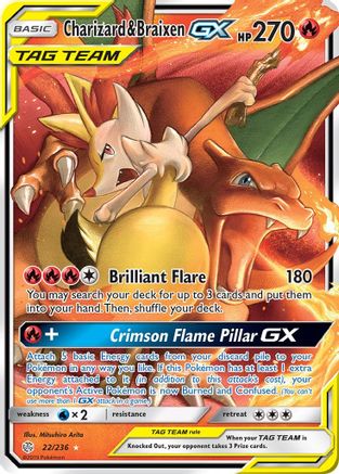 Charizard & Braixen GX 022/236 - Holofoil SM Cosmic Eclipse - Ultra Rare