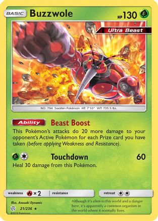 Buzzwole 021/236 - Reverse Holofoil SM Cosmic Eclipse - Holo Rare