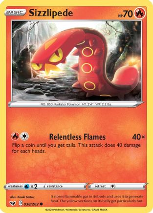 Sizzlipede (038) 038/202 - Reverse Holofoil SWSH01 Sword & Shield Base Set - Common