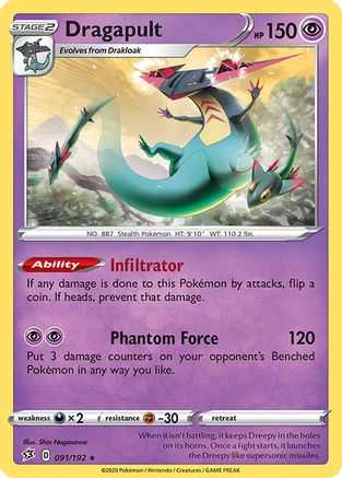 Dragapult 091/192 - Reverse Holofoil SWSH02 Rebel Clash - Holo Rare