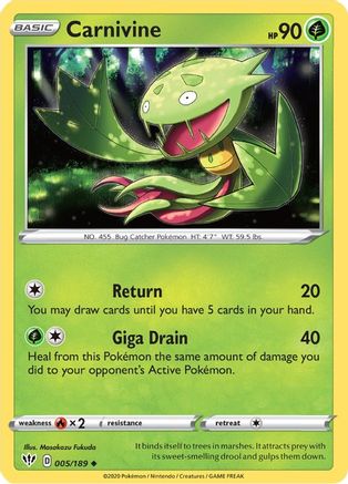 Carnivine 005/189 - Reverse Holofoil SWSH03 Darkness Ablaze - Uncommon
