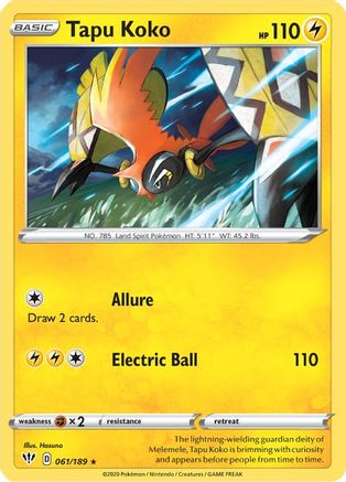 Tapu Koko 061/189 - Reverse Holofoil SWSH03 Darkness Ablaze - Holo Rare
