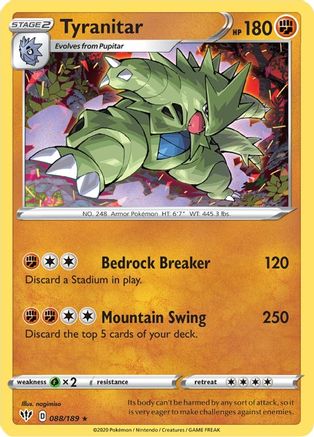 Tyranitar 088/189 - Reverse Holofoil SWSH03 Darkness Ablaze - Holo Rare