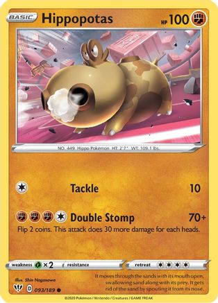 Hippopotas 093/189 - Reverse Holofoil SWSH03 Darkness Ablaze - Common