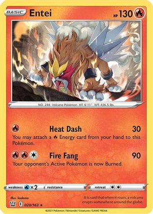Entei 020/163 - Reverse Holofoil SWSH05 Battle Styles - Holo Rare