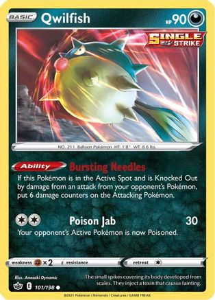 Qwilfish 101/198 - Reverse Holofoil SWSH06 Chilling Reign - Common