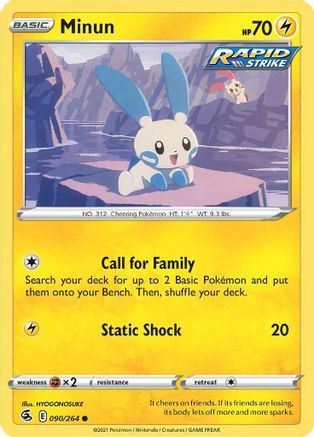 Minun 090/264 - Reverse Holofoil SWSH08 Fusion Strike - Common