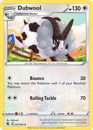 Dubwool 223/264 - Reverse Holofoil SWSH08 Fusion Strike - Uncommon