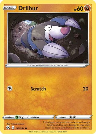 Drilbur 147/264 - Reverse Holofoil SWSH08 Fusion Strike - Common