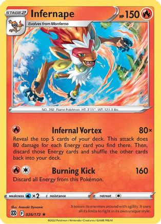 Infernape 026/172 - Holofoil SWSH09 Brilliant Stars - Holo Rare