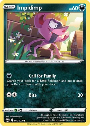 Impidimp 092/172 - Reverse Holofoil SWSH09 Brilliant Stars - Common
