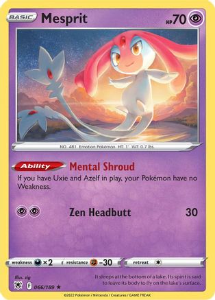 Mesprit 066/189 - Reverse Holofoil SWSH10 Astral Radiance - Holo Rare