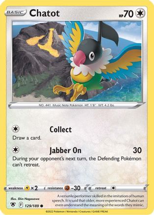 Chatot 129/189 - Reverse Holofoil SWSH10 Astral Radiance - Common