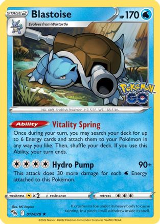 Blastoise 017/078 - Reverse Holofoil Pokemon GO - Holo Rare