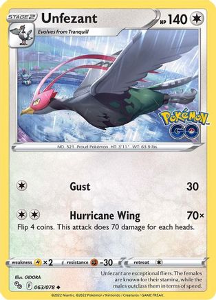Unfezant 063/078 Pokemon GO - Uncommon