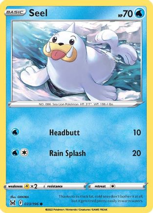 Seel 033/196 - Reverse Holofoil SWSH11 Lost Origin - Common