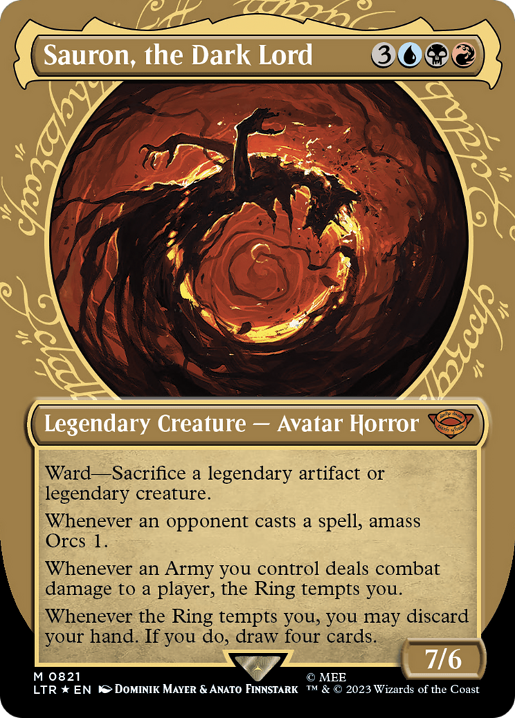Sauron, the Dark Lord (Showcase) (Surge Foil) (LTR-821) - The Lord of the Rings: Tales of Middle-earth: (Showcase) (Borderless) Foil