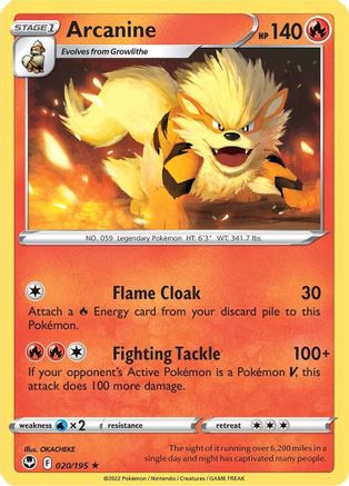 Arcanine 020/195 - Reverse Holofoil SWSH12 Silver Tempest - Rare