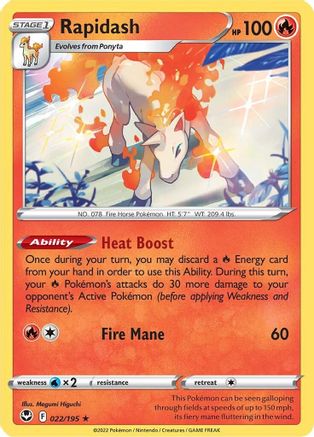 Rapidash 022/195 - Reverse Holofoil SWSH12 Silver Tempest - Holo Rare