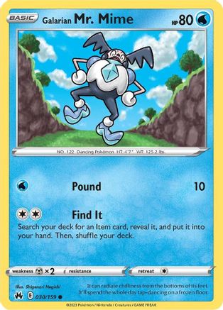 Galarian Mr. Mime 030/159 - Reverse Holofoil Crown Zenith - Common