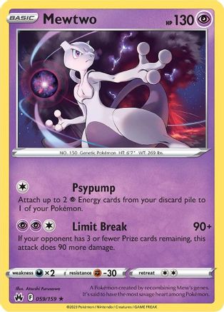 Mewtwo 059/159 - Reverse Holofoil Crown Zenith - Holo Rare