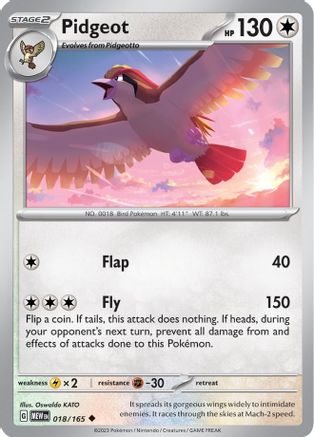 Pidgeot 018/165 - Reverse Holofoil SV Scarlet & Violet 151 - Uncommon