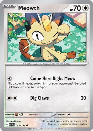 Meowth 052/165 - Reverse Holofoil SV Scarlet & Violet 151 - Common