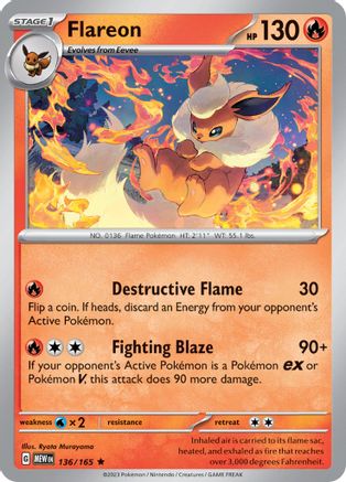 Flareon 136/165 - Holofoil SV Scarlet & Violet 151 - Rare
