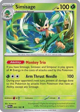 Simisage 005/182 - Reverse Holofoil SV04 Paradox Rift - Uncommon