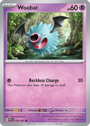 Woobat 032/091 - Reverse Holofoil SV Paldean Fates - Common