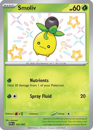Smoliv 102/091 - Holofoil SV Paldean Fates - Shiny Rare