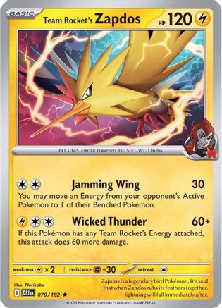 Team Rocket's Zapdos 070/182 - Holofoil SV10 Destined Rivals - Rare