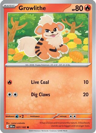 Growlithe 027/182 - Reverse Holofoil SV10 Destined Rivals - Common
