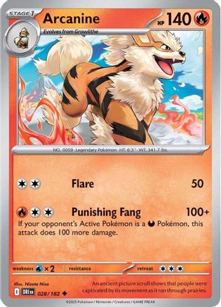 Arcanine 028/182 - Reverse Holofoil SV10 Destined Rivals - Uncommon