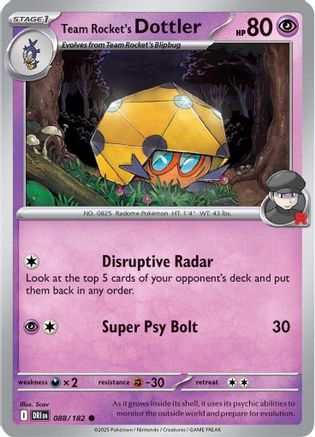 Team Rocket's Dottler 088/182 - Reverse Holofoil SV10 Destined Rivals - Common