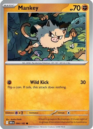 Mankey 090/182 - Reverse Holofoil SV10 Destined Rivals - Common