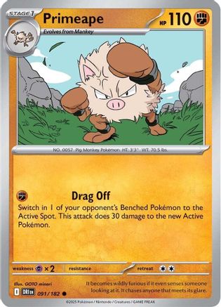 Primeape 091/182 - Reverse Holofoil SV10 Destined Rivals - Common