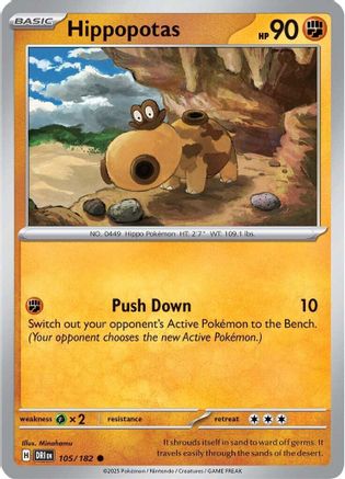 Hippopotas 105/182 - Reverse Holofoil SV10 Destined Rivals - Common