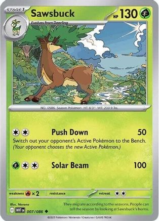 Sawsbuck 007/086 - Reverse Holofoil SV White Flare - Uncommon