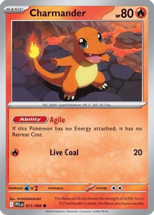 Charmander 011/094 - Reverse Holofoil ME02 Phantasmal Flames - Common