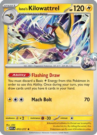 Iono's Kilowattrel 072 - Reverse Holofoil ME Ascended Heroes - Rare